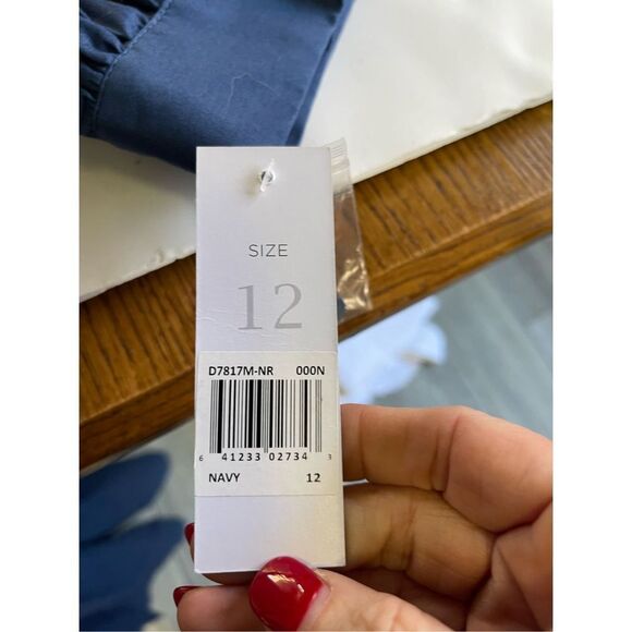 Donna Morgan Women's Collared 3/4 Sleeves Wrap Shirt Dress Navy Size 12 NWT - Picture 4 of 6